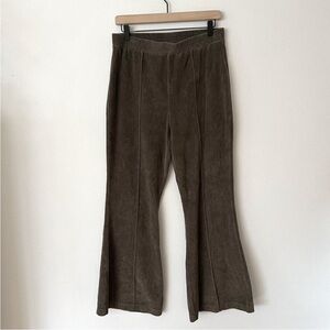 Aerie High Rise Ribbed Velour Flare Pants Olive Green Women's Size Large